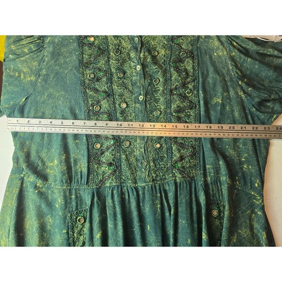 Vintage Boho Embroidered Tunic Dress Green Gold Long Sleeve Flowy Ethnic 2X - Picture 6 of 6